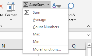 Menu AutoSum Default